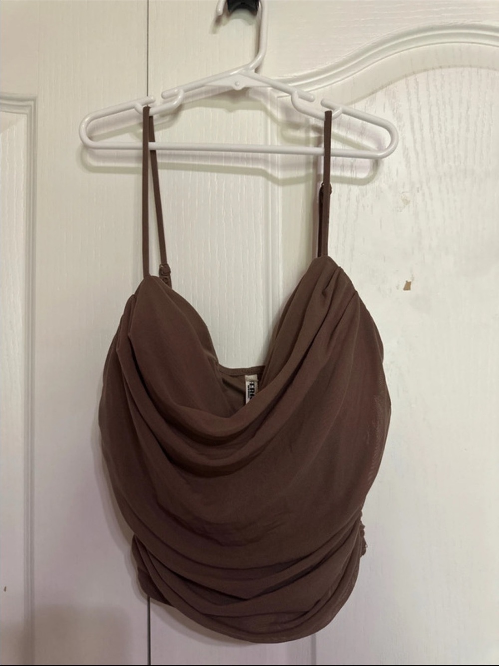 Draped Cowl-Neck Brown Spaghetti Strap Top
